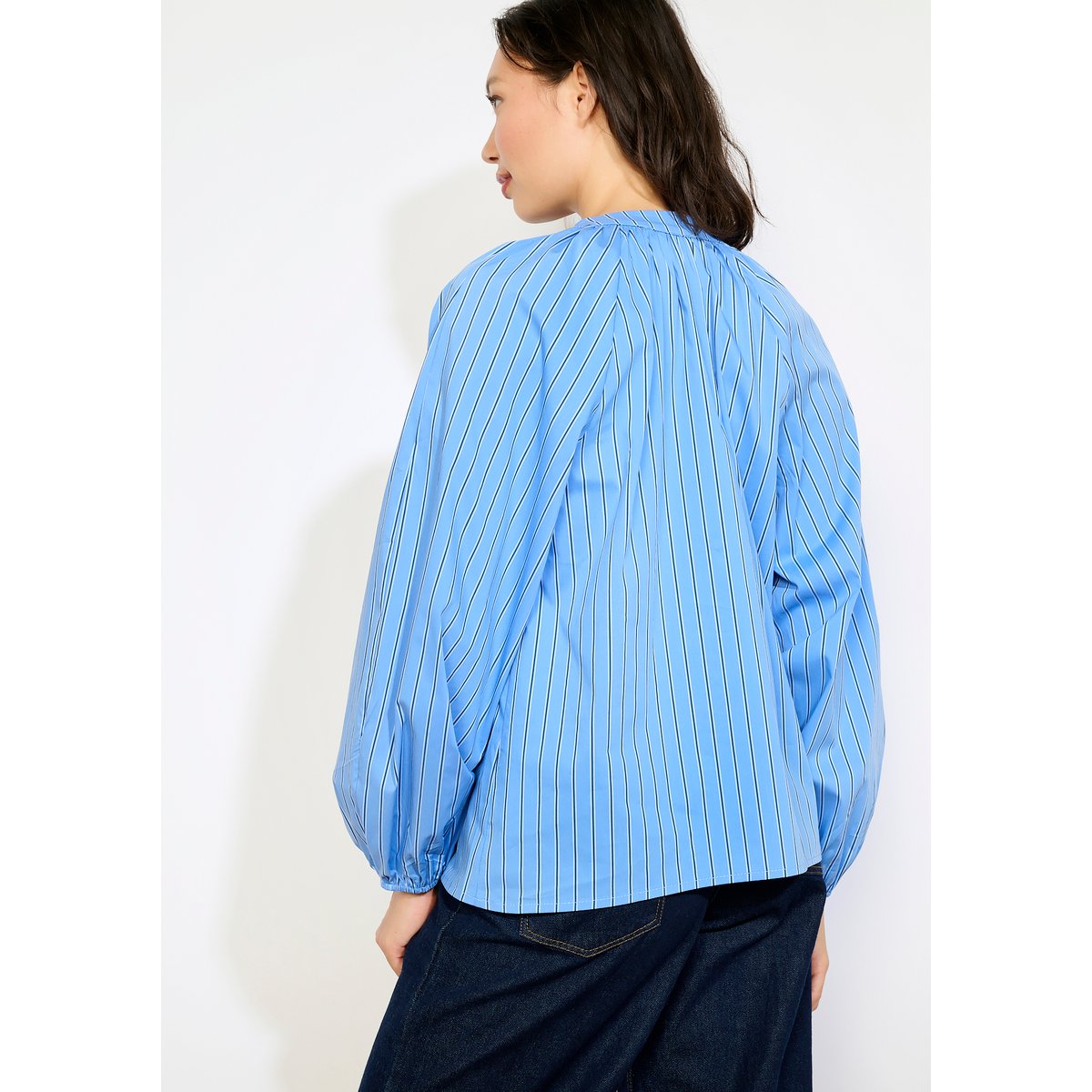 Chemise rayée manches ballon bleu, LOLALIZA