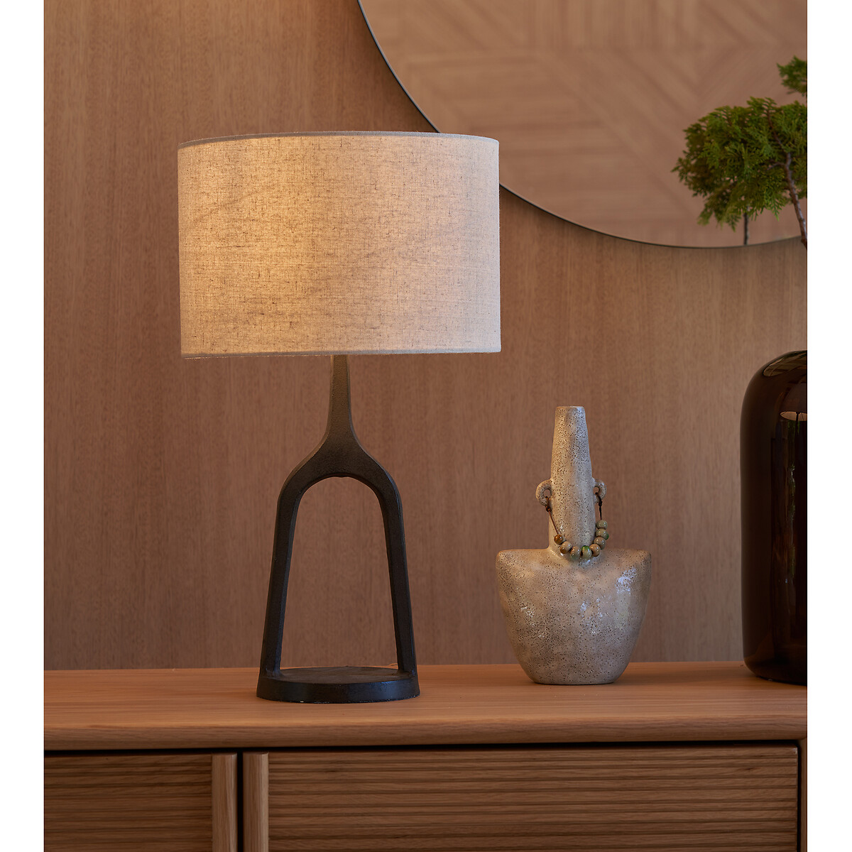 Lampada da tavolo in metallo e lino Jakomé bronzo invecchiato, AM.PM