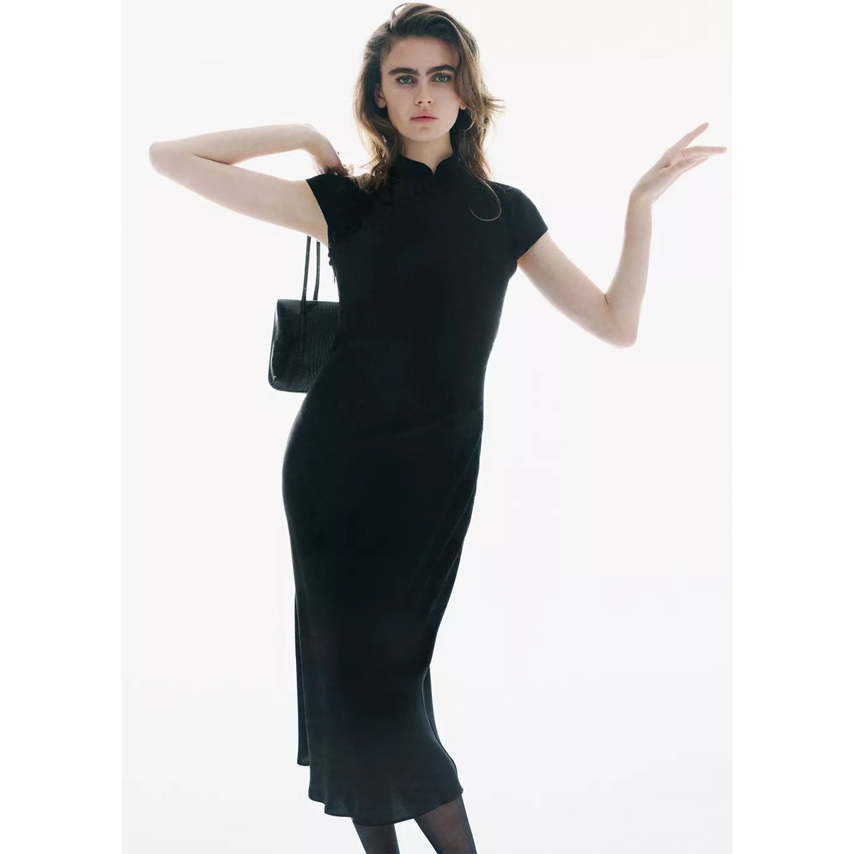 Robe à col officier avec boutons noir, MANGO