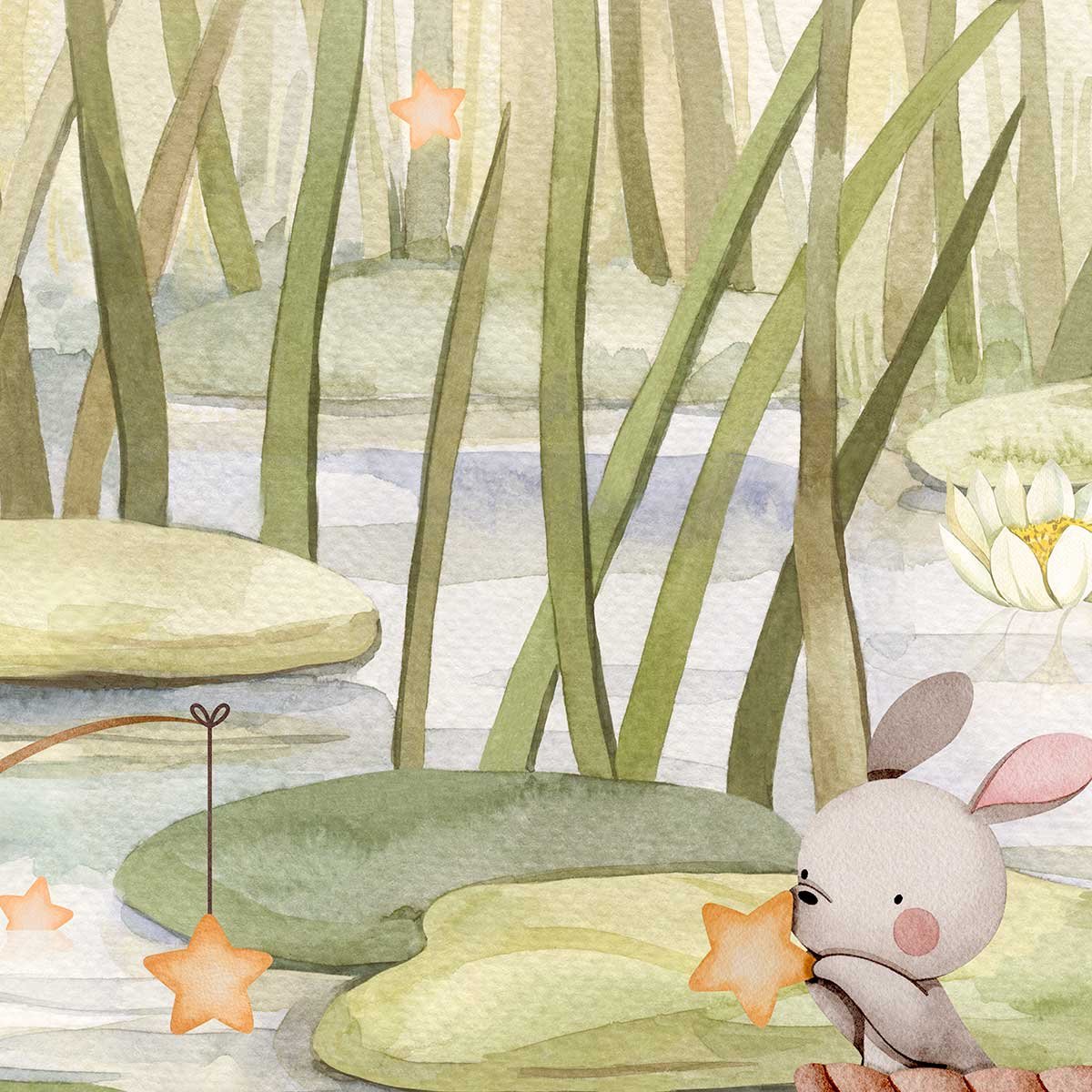 Papier peint étoiles nature chambre bébé vert, HEXOA