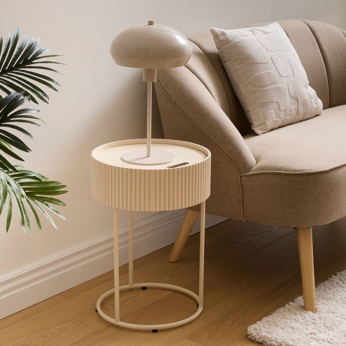 Table d'appoint coffre de rangement plateau amovible JUNA beige, ATMOSPHERA