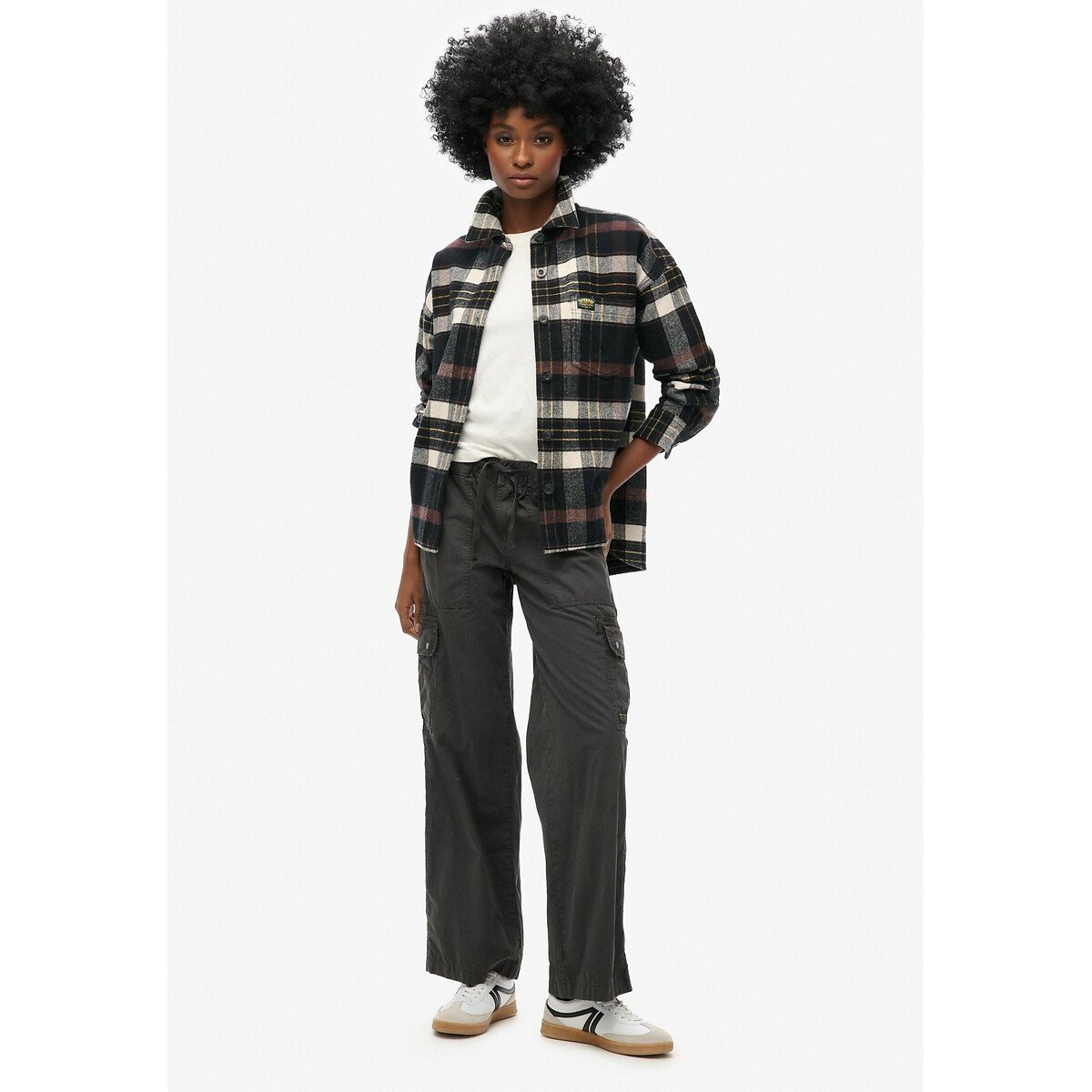 Cotton Utility Trousers with Wide Leg, Low Rise black, SUPERDRY