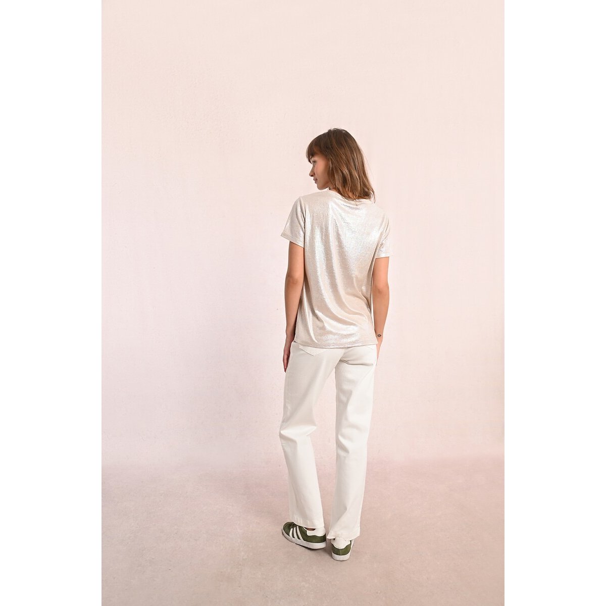 T-shirt manches courtes col rond beige, MOLLY BRACKEN