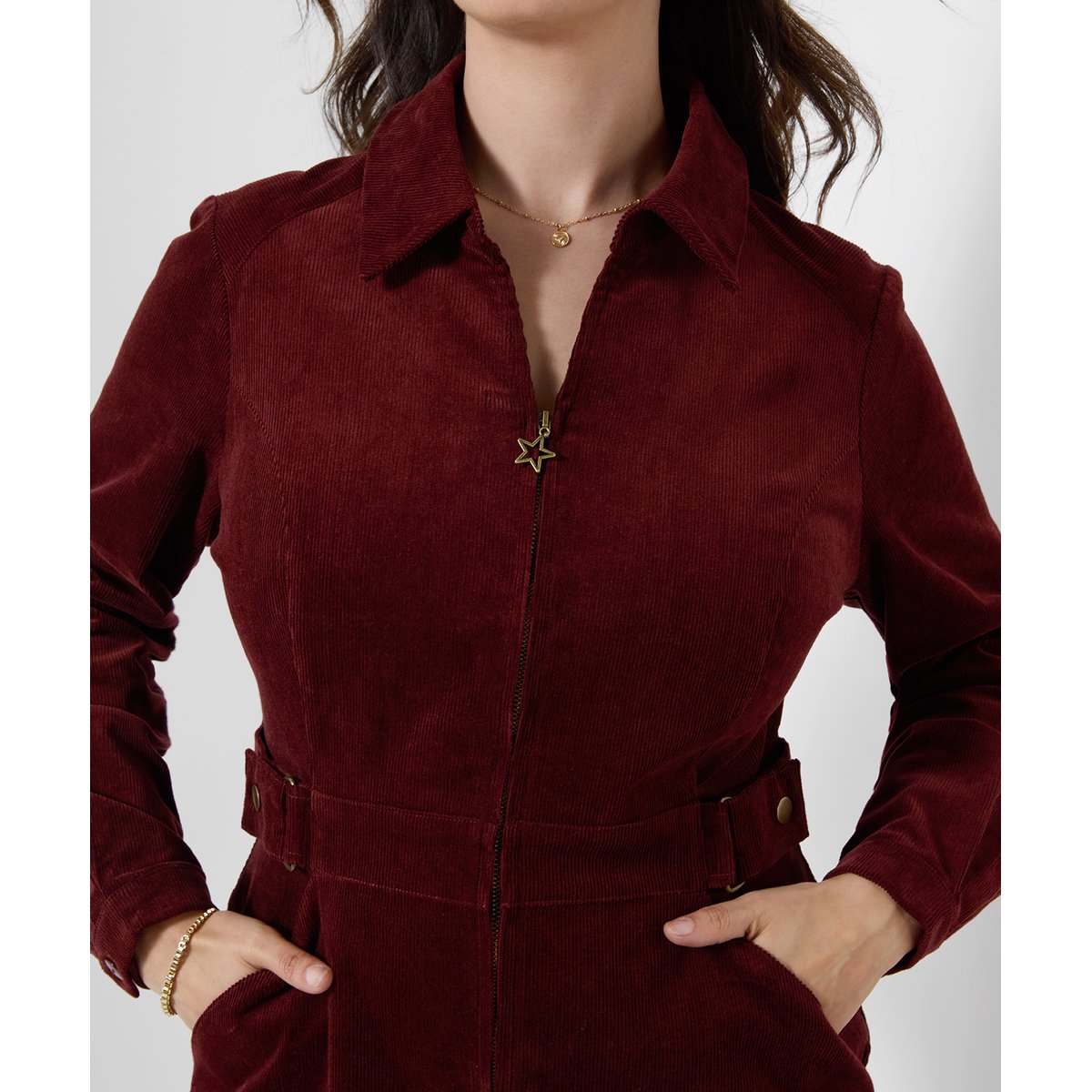 Robe en Velours Côtelé Zippée Devant Betsy rouge, JOE BROWNS