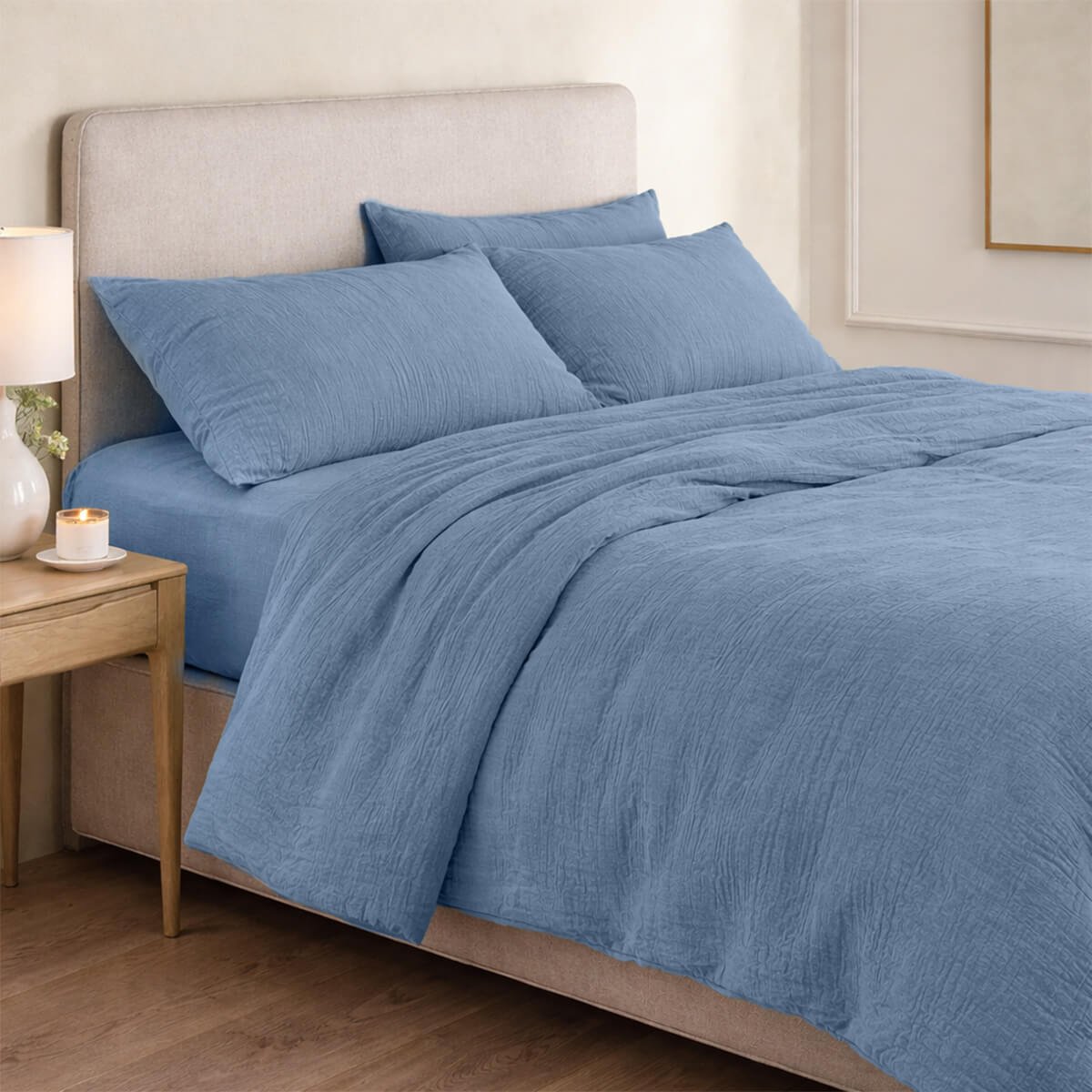 Parure + taies 50x70 gaze de coton ALMA Made in Europe bleu, FEBRONIE