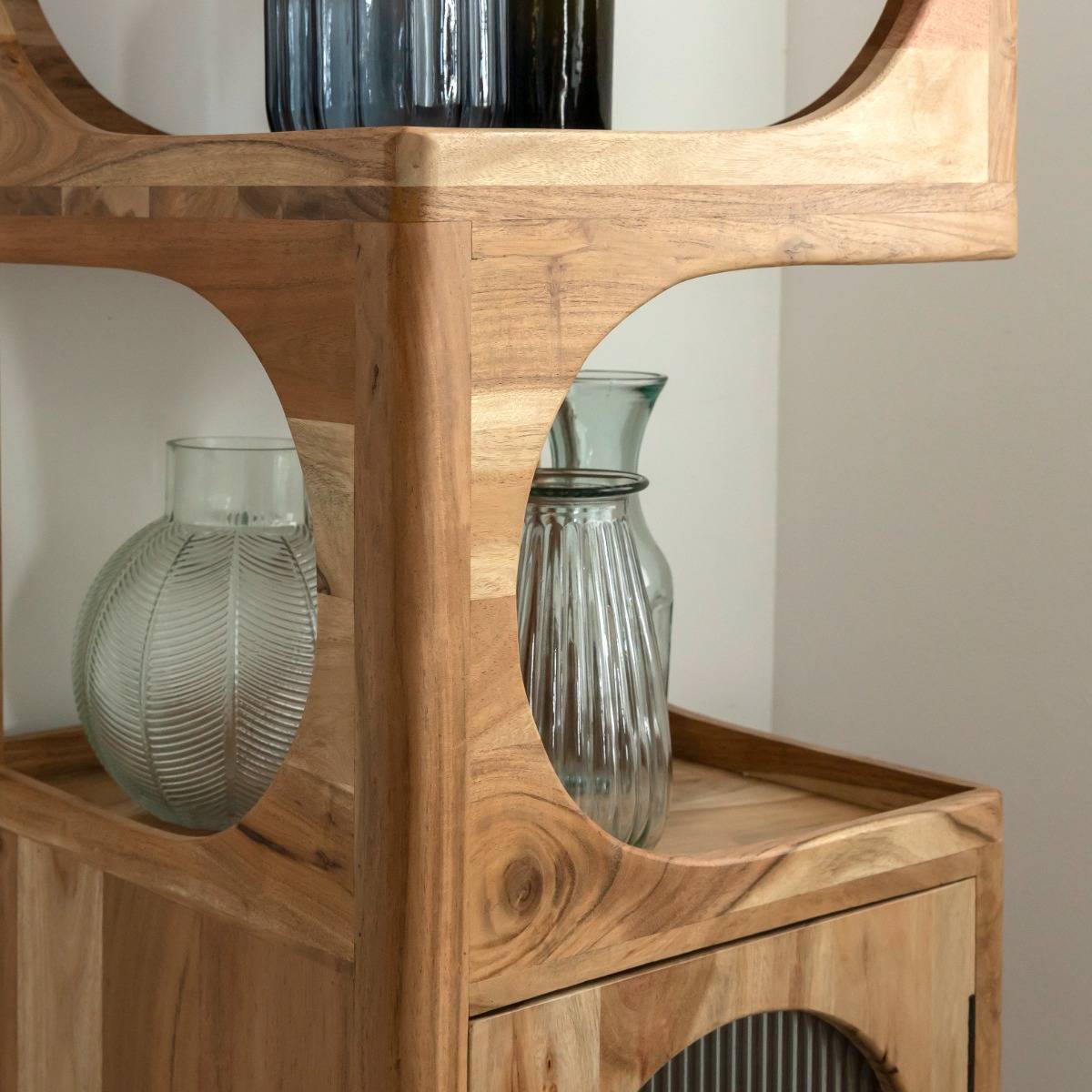 Colonne en bois d'acacia et verre EMYR bois clair, MADE IN MEUBLES