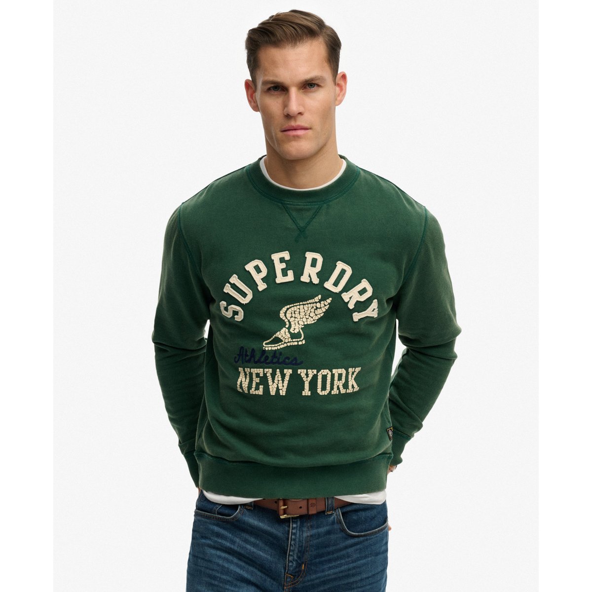Sweatshirt Vintage Athletic Col Rond vert foncé, SUPERDRY
