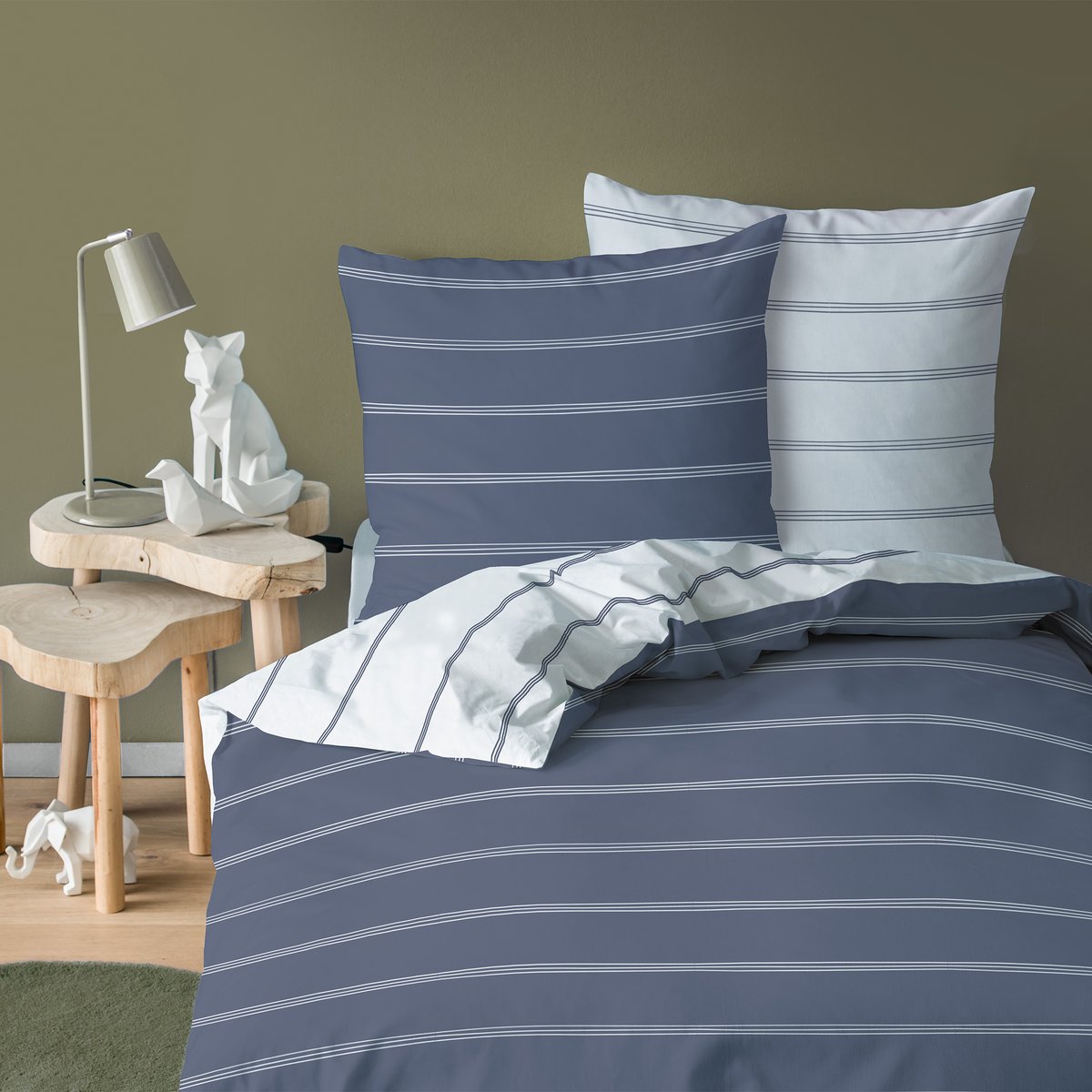 Parure de lit imprimée 100% coton, URBAN STRIPES bleu, MATT ET ROSE