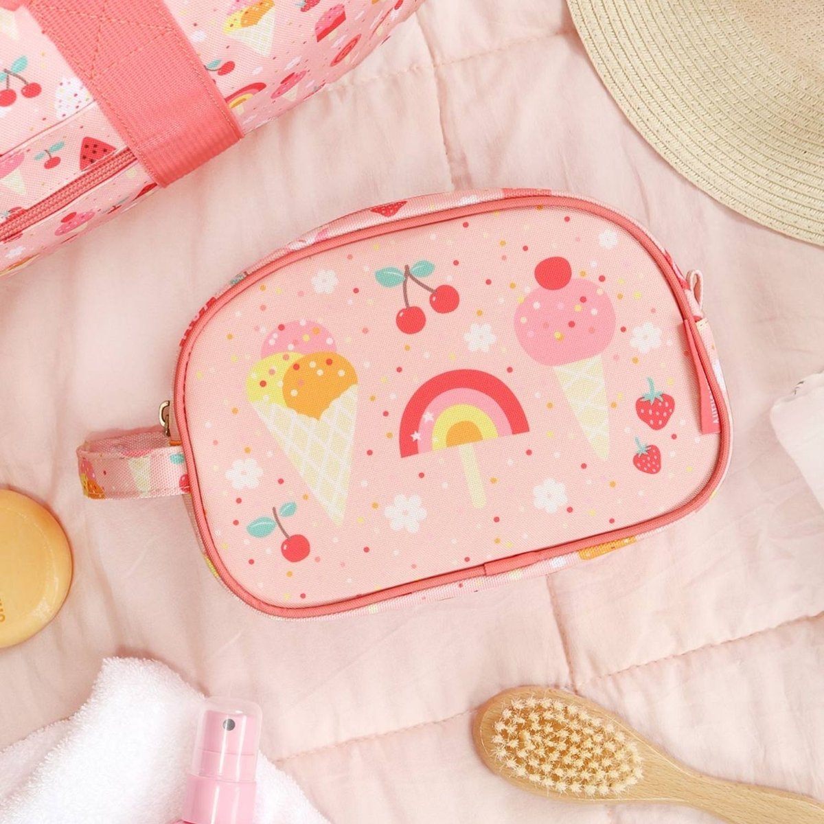 Trousse de toilette Crème Glacée rose, blanc, jaune, A LITTLE LOVELY COMPANY