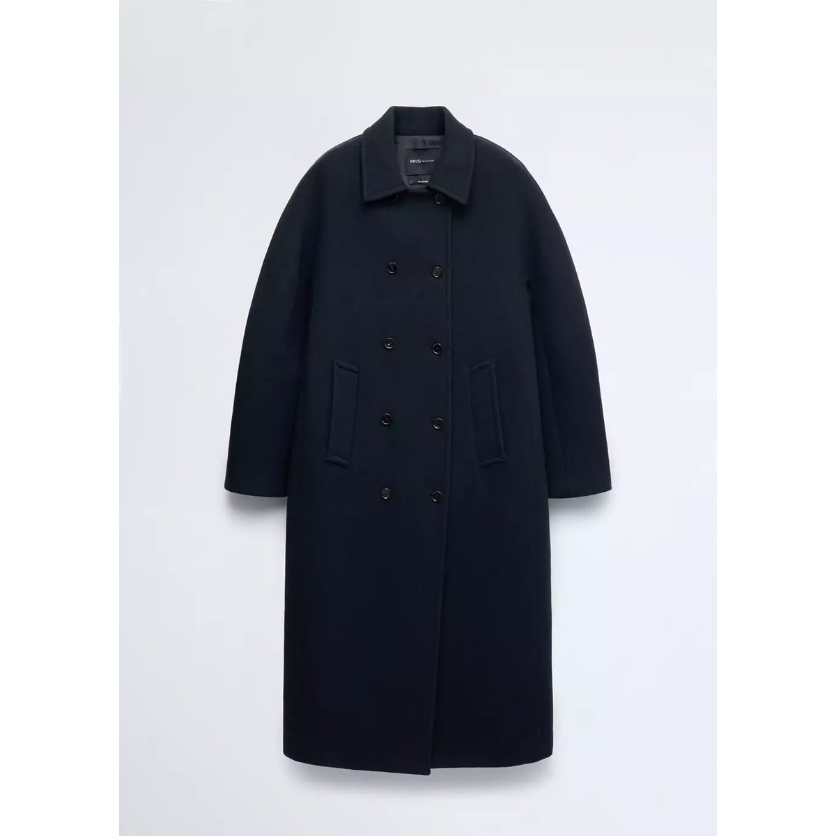 Double-breasted virgin wool coat bleu marine foncé, MANGO
