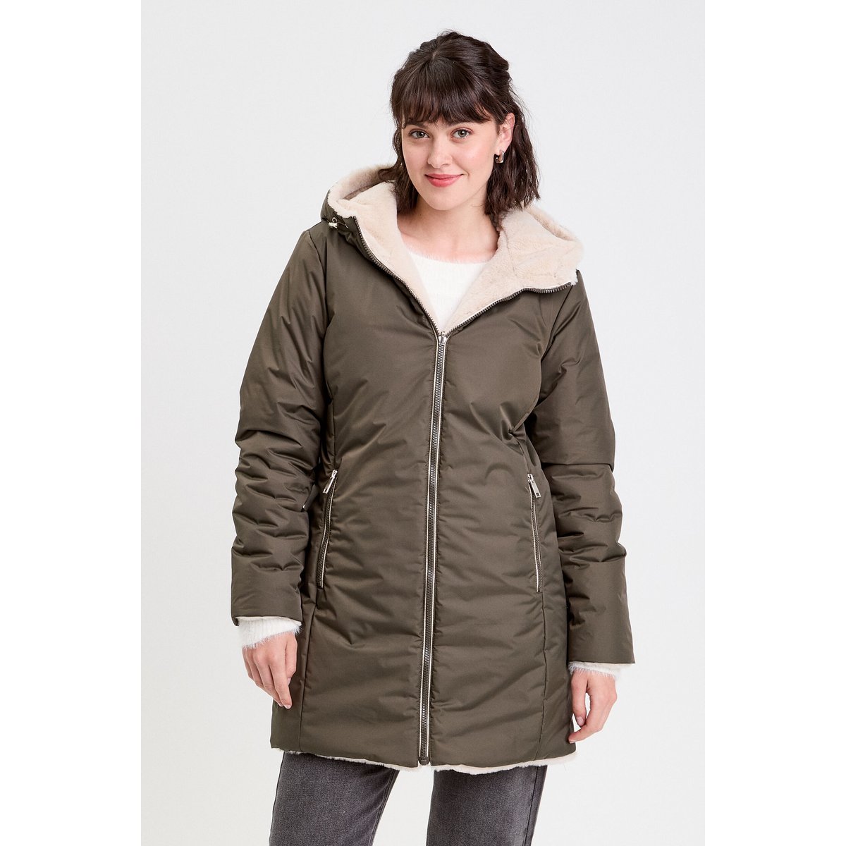 Parka réversible à capuche vert kaki, CACHE CACHE