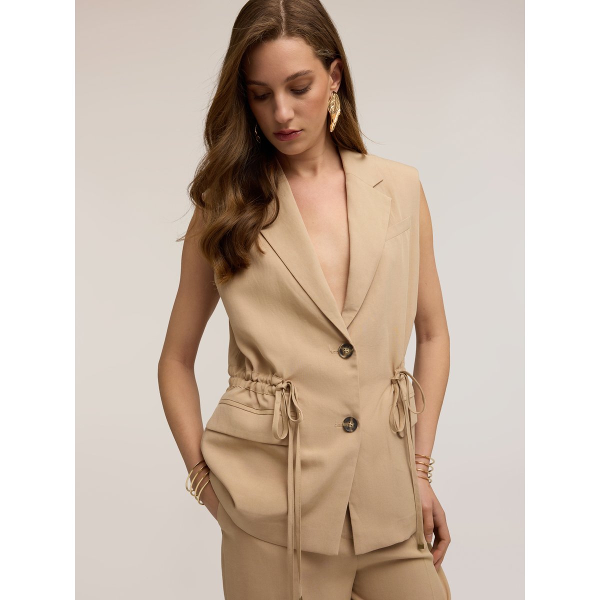 Gilet à cordon de serrage beige, MOTIVI