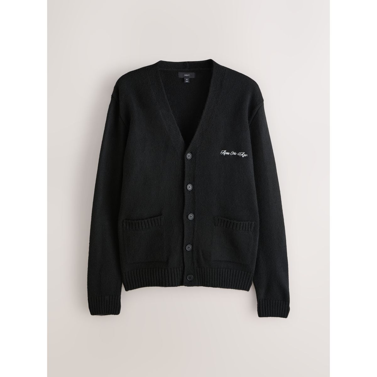 Cardigan regular brodé sur la poitrine noir, NEXT