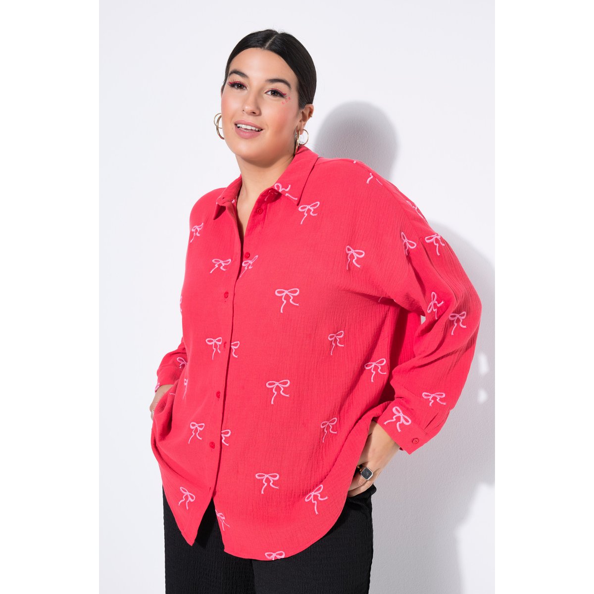 Chemisier oversize en mousseline rouge salsa, STUDIO UNTOLD