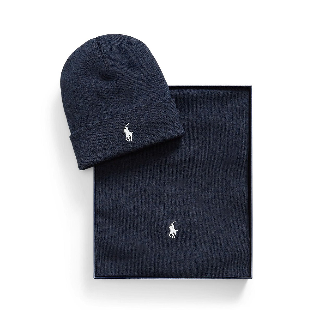 Coffret écharpe et bonnet, en coton marine chiné, POLO RALPH LAUREN