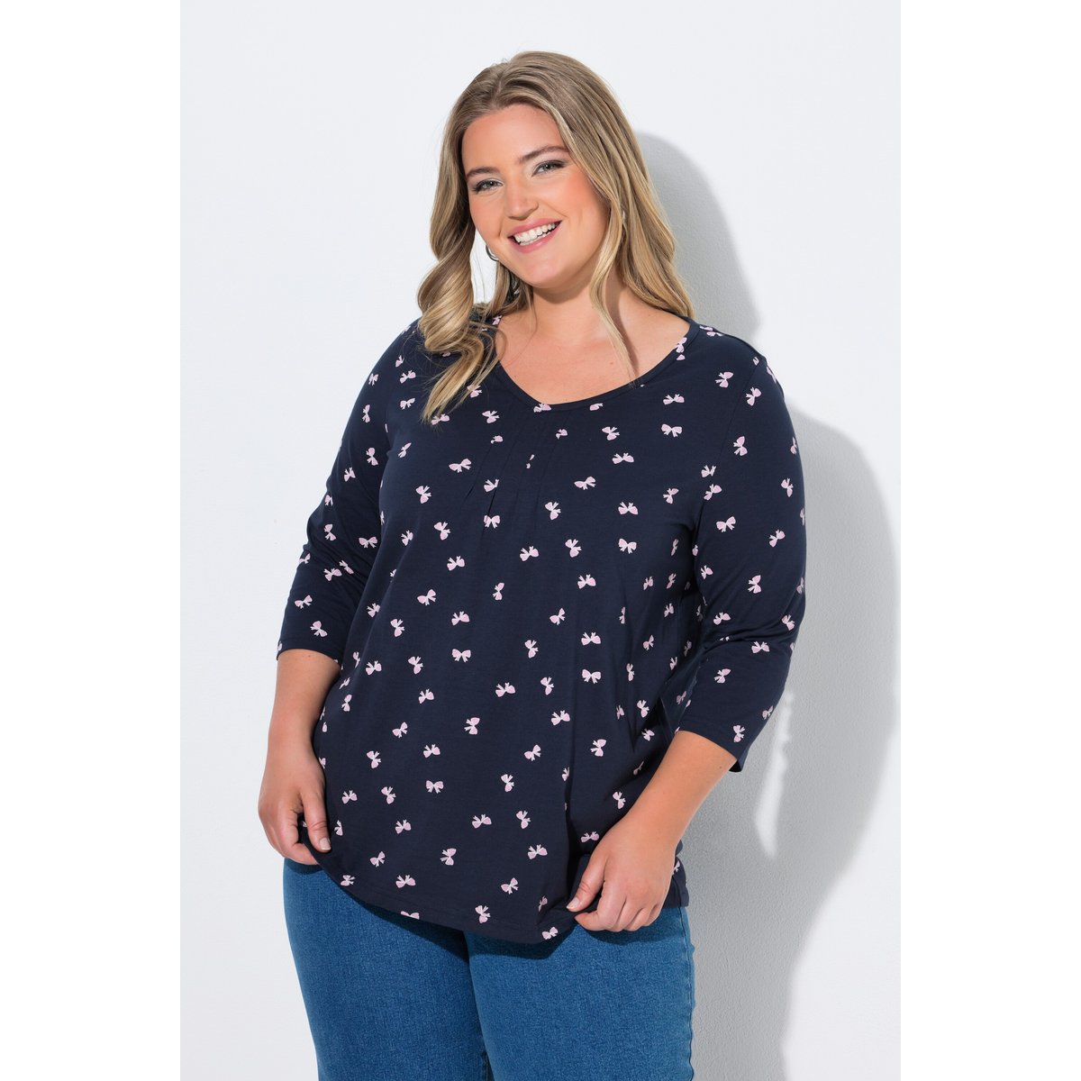 T-shirt avec plis fantaisie marine, ULLA POPKEN