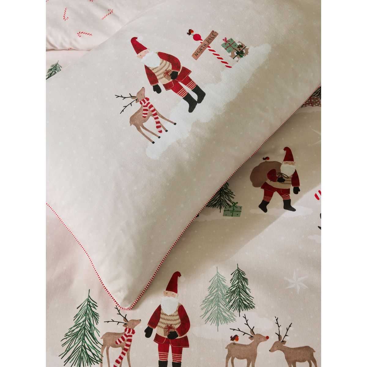 Parure de lit en coton à motif père noël naturel, NEXT