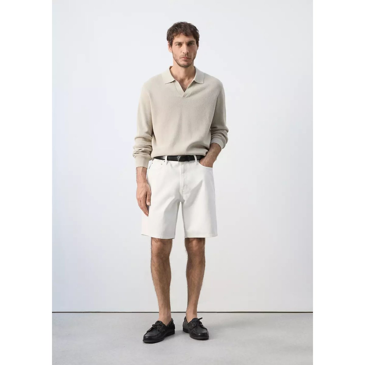 Bermuda en jean droit blanc cassé, MANGO MAN