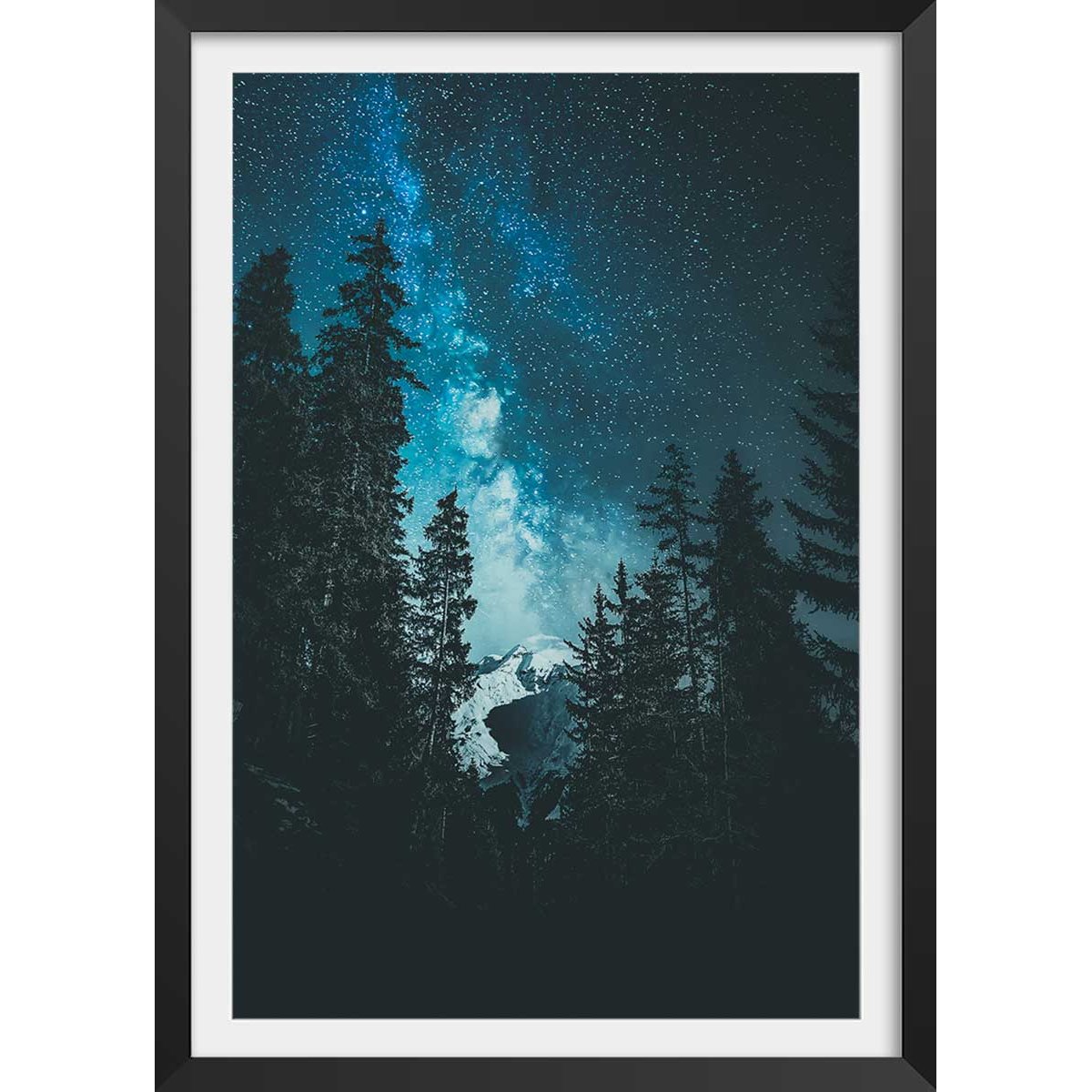 Affiche paysage voie lactée alpine affiche + cadre en bois - noir, HEXOA