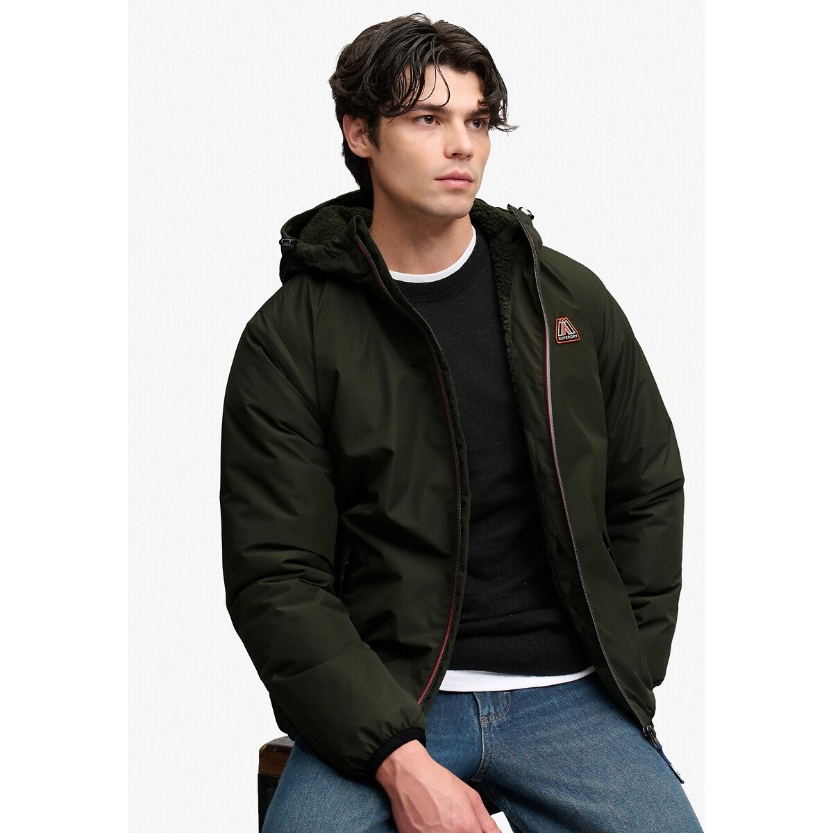 Antivento, interno in sherpa verde oliva, SUPERDRY