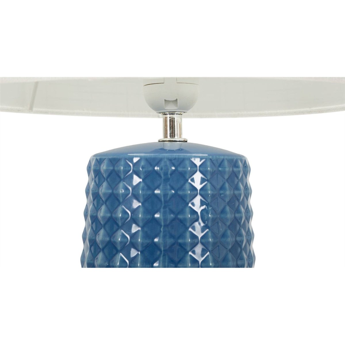 Lampe à poser céramique texturée abat-jour tissu bleu et blanc, RECOLLECTION