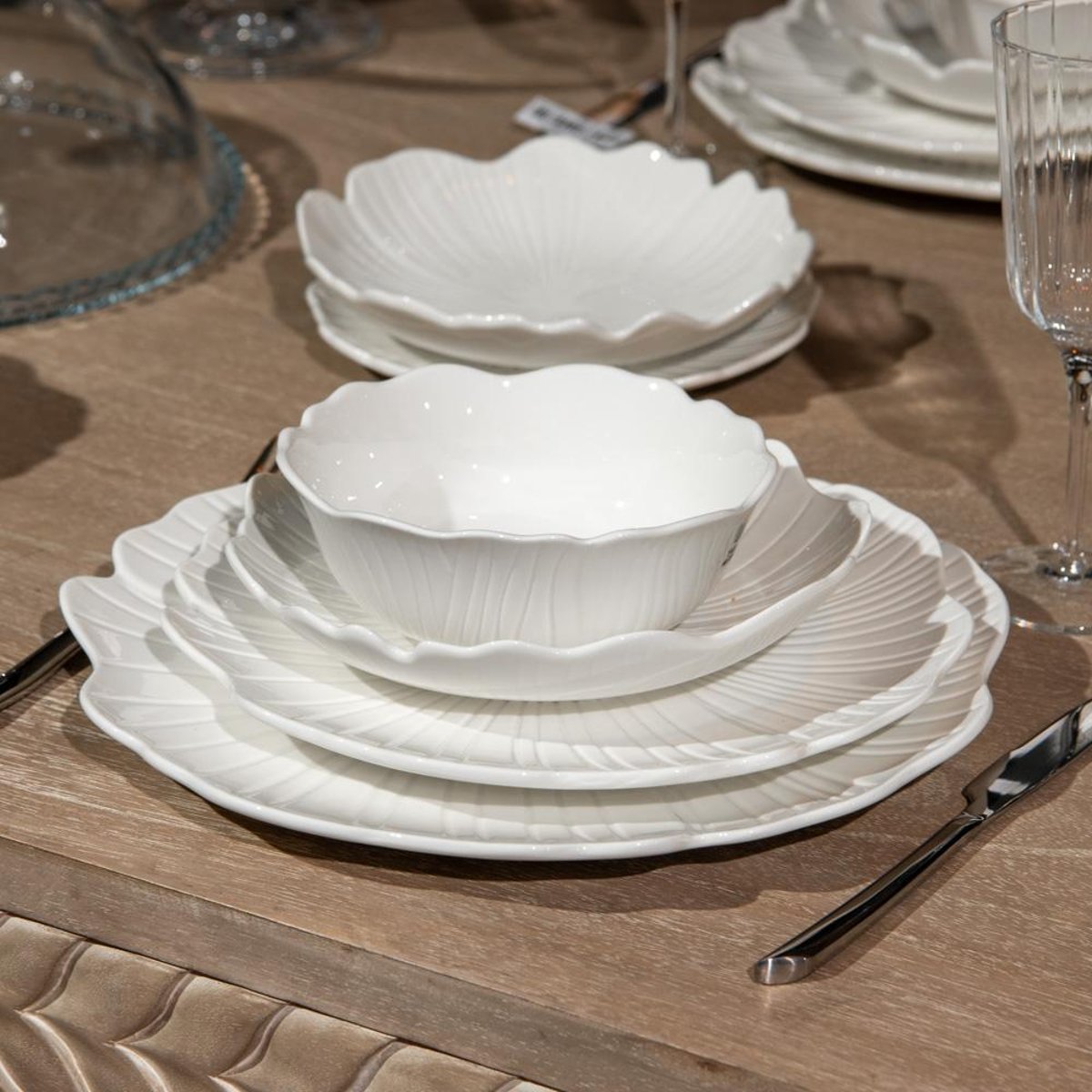 Service d'assiettes Ginkgo 12 pièces - GINKGO blanc, TABLE PASSION