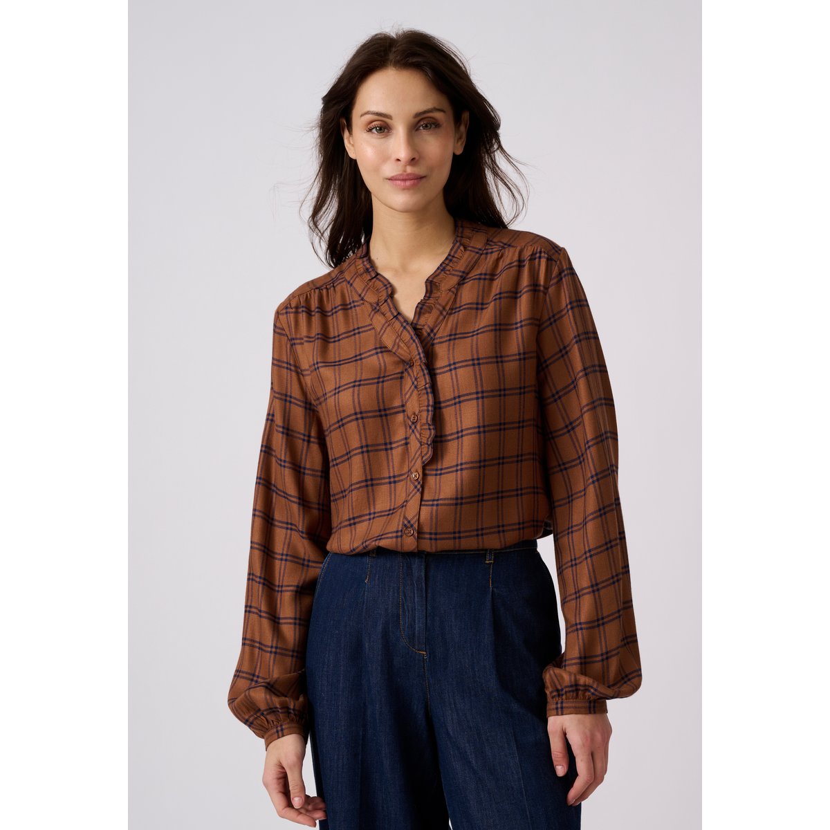 Blouse à carreaux marron carreaux, DAMART