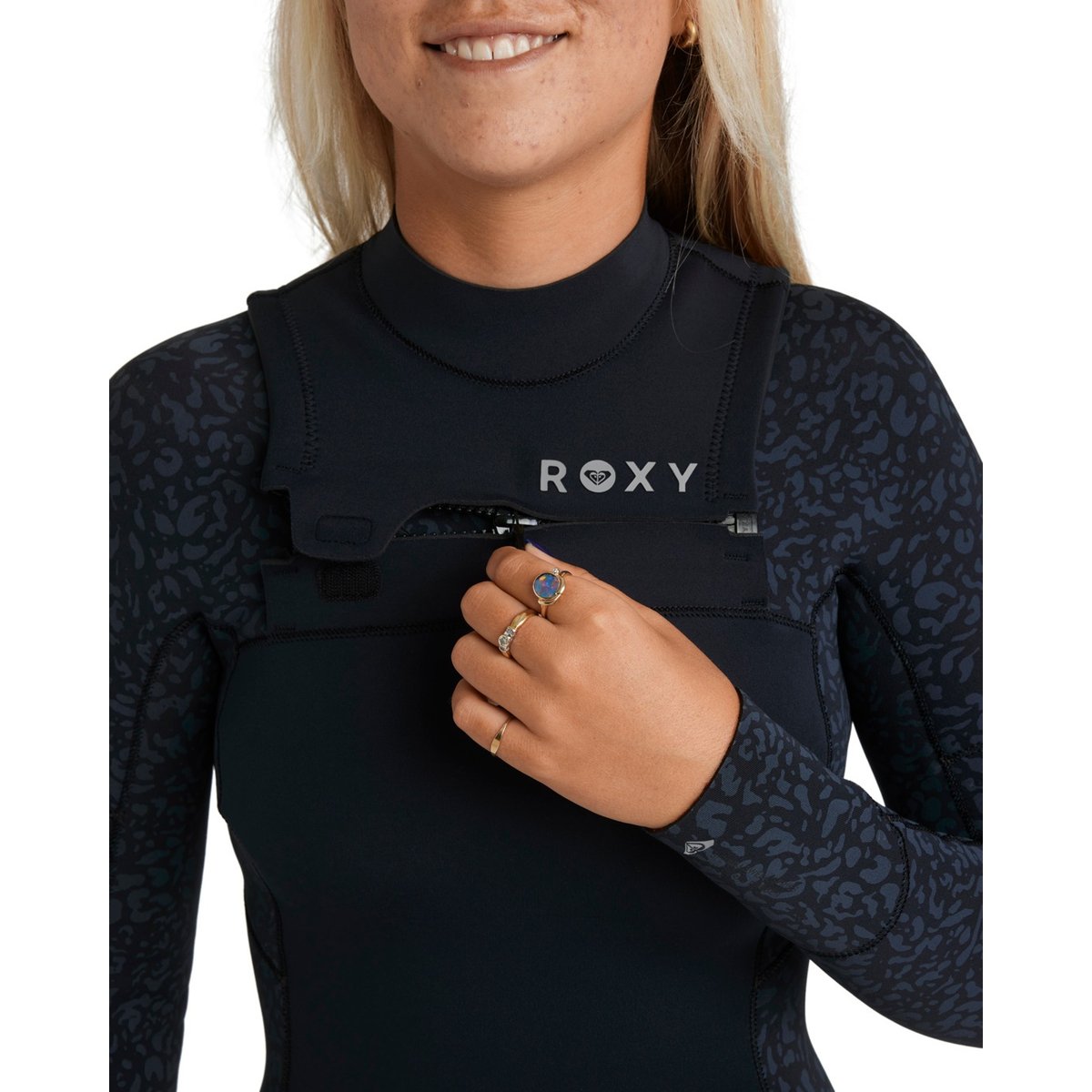 Combinaison de surf zip poitrine 4/3 SWELL NATURAL. noir animal print, ROXY