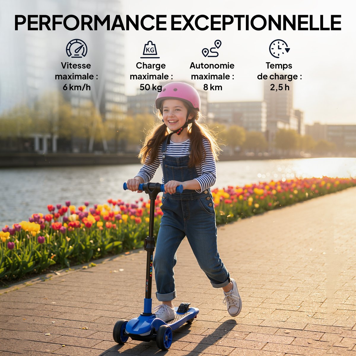 Trottinette électrique pour enfants Plastique bleu et noir, AIYAPLAY