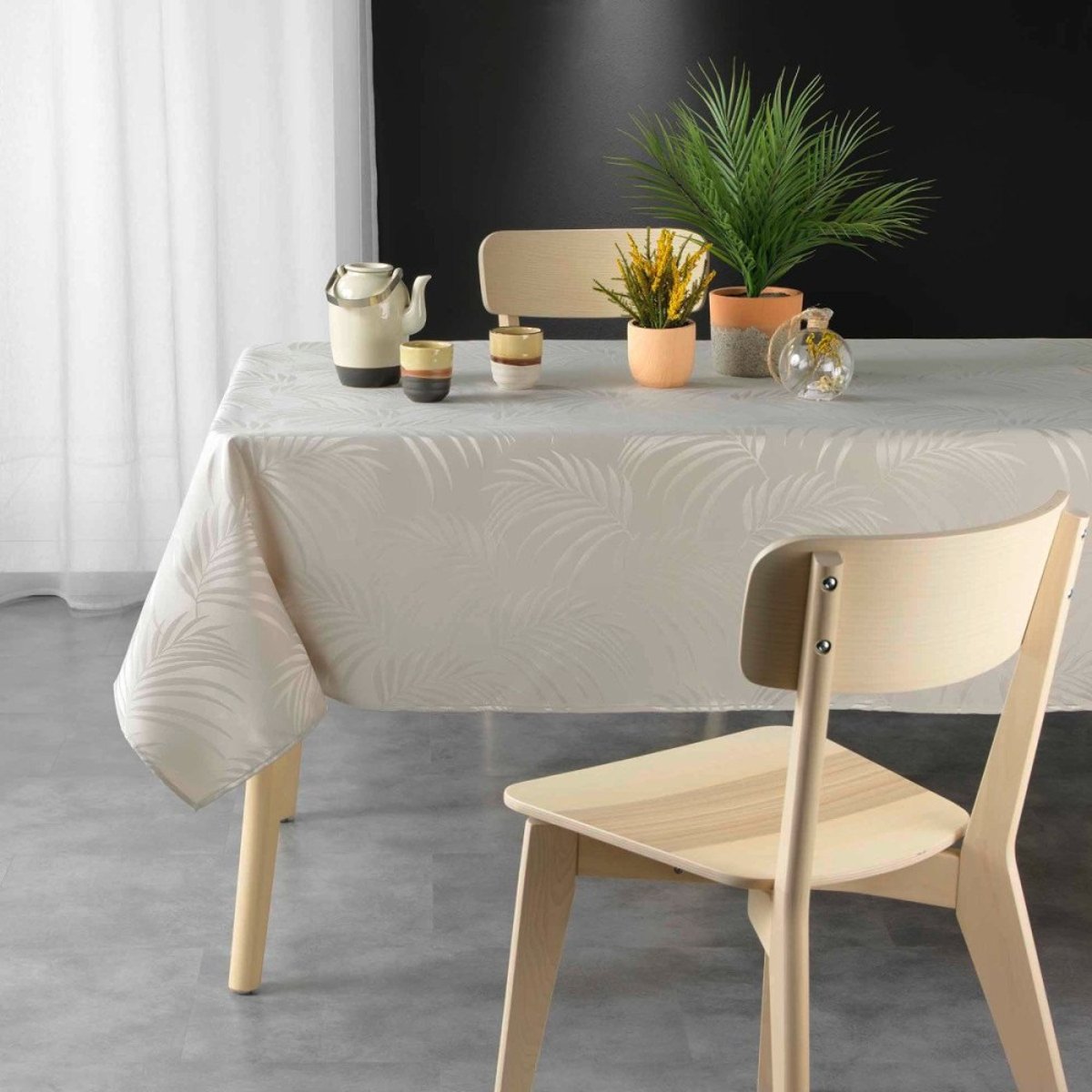 Nappe rectangulaire 140x240 antitache jacquard Plumette beige, DECORATIE