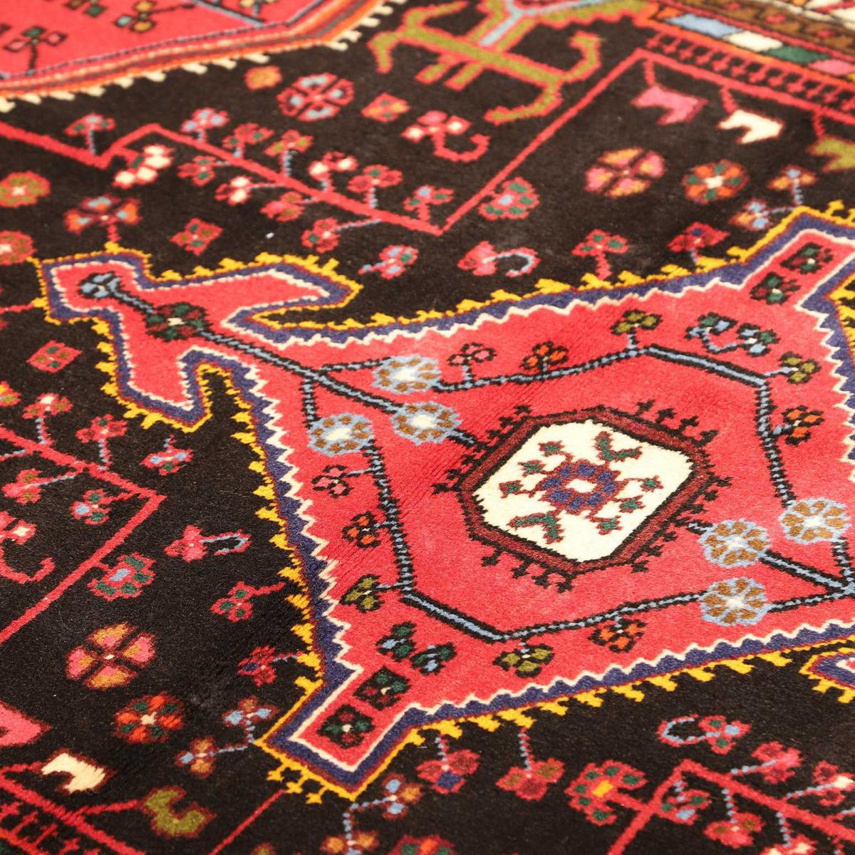 Tapis d'orient, motif oriental, noué main en laine, HAMADAN 22 rouge, bleu, noir, UN AMOUR DE TAPIS