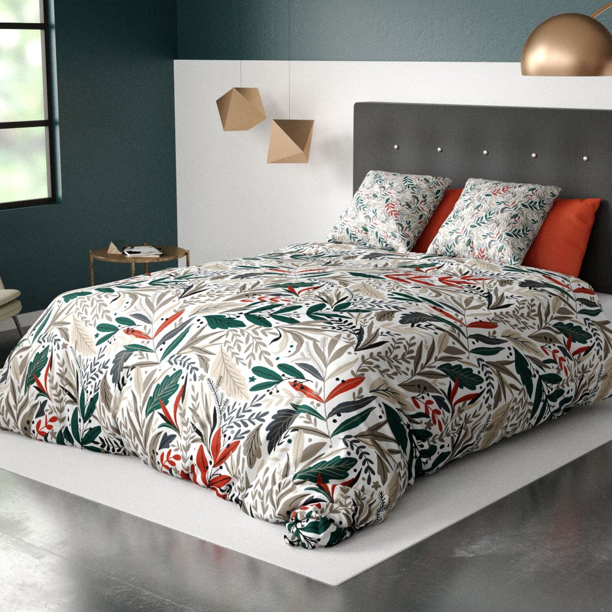 Parure housse de couette en microfibre imprimée, Luziola emeraude, C DESIGN HOME TEXTILE