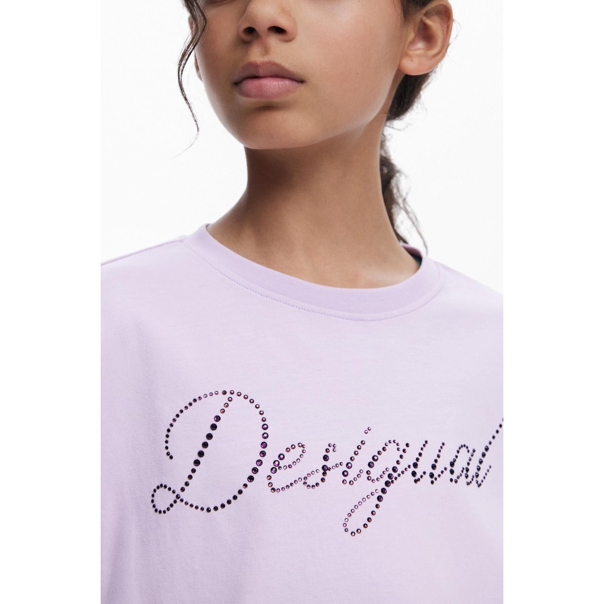 T-shirt unie logo strass rouge, DESIGUAL
