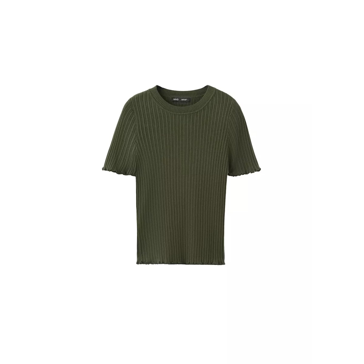 T-shirt maille côtelée kaki, MANGO