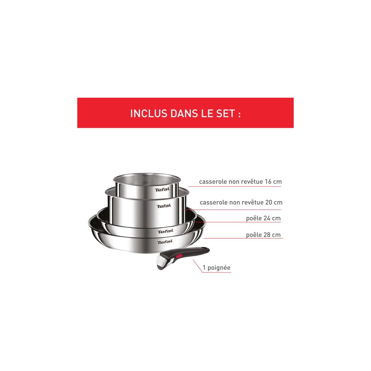Batterie de cuisine Ingenio Emotion 5 pcs couleur unique, TEFAL
