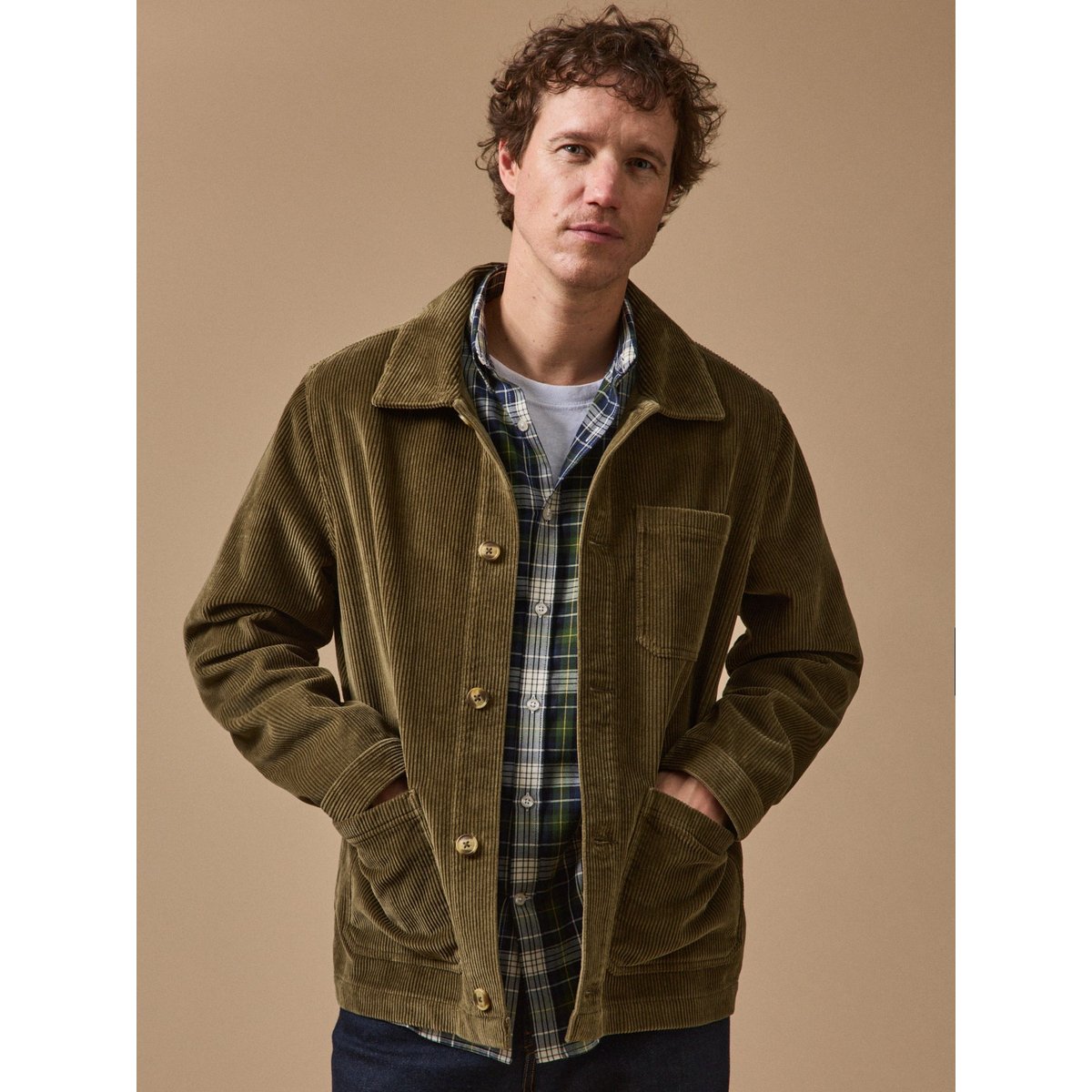 Veste worker velours côtelé kaki clair, CYRILLUS