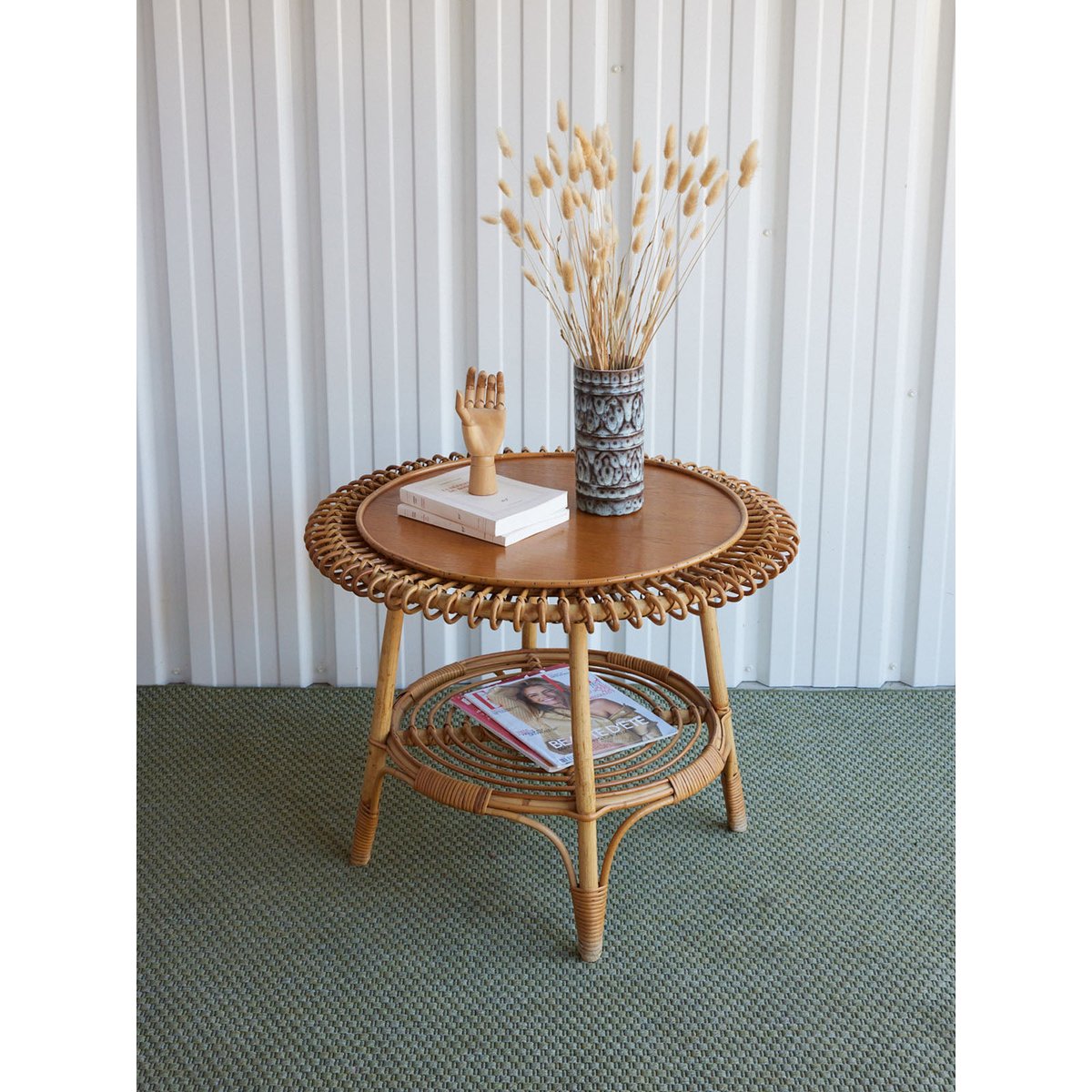 Table basse en rotin italien Léonie N°1576 - Bon état bois clair, DEBONGOUT