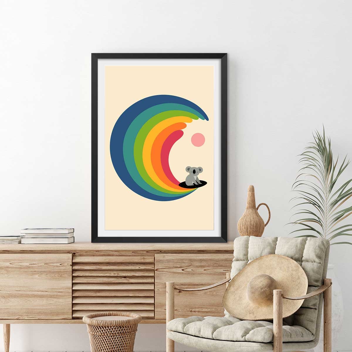 Affiche surf and koala affiche + cadre en bois - noir, HEXOA