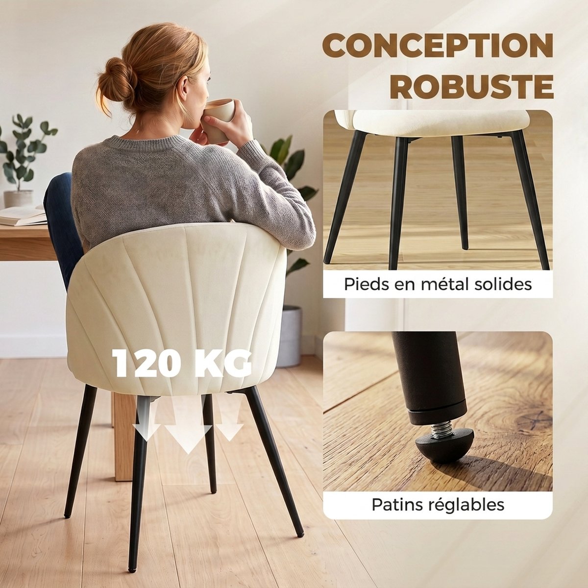 Chaise de salle à manger Velours (100 % crème, HOMCOM