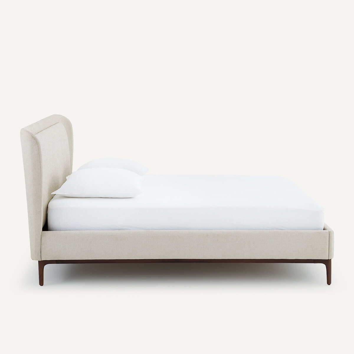 Lit double avec sommier assemblé, en tissu texturé, JABOTE ficelle, AM.PM