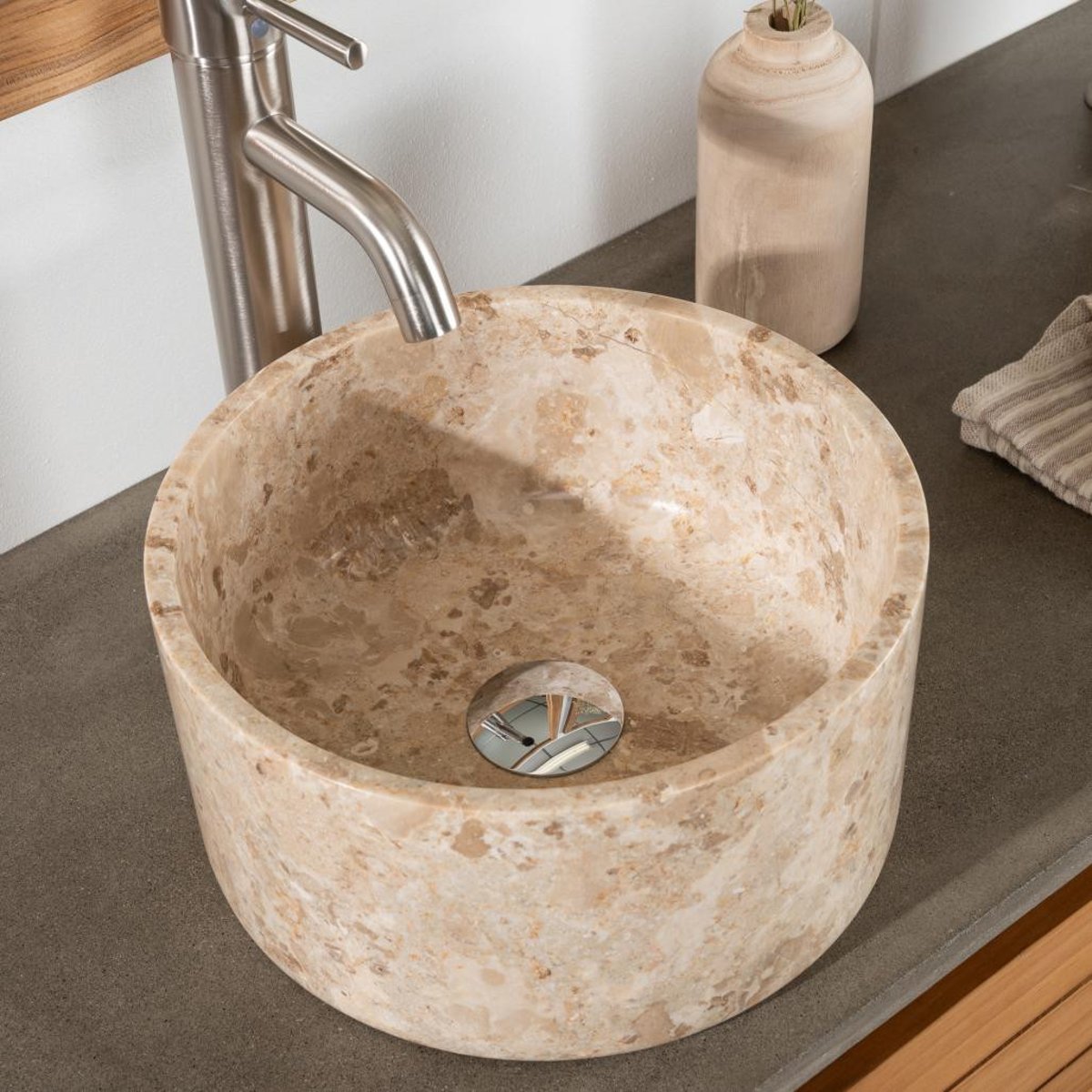Vasque en marbre ronde à poser 30 cm ULYSSE crème, WANDA COLLECTION