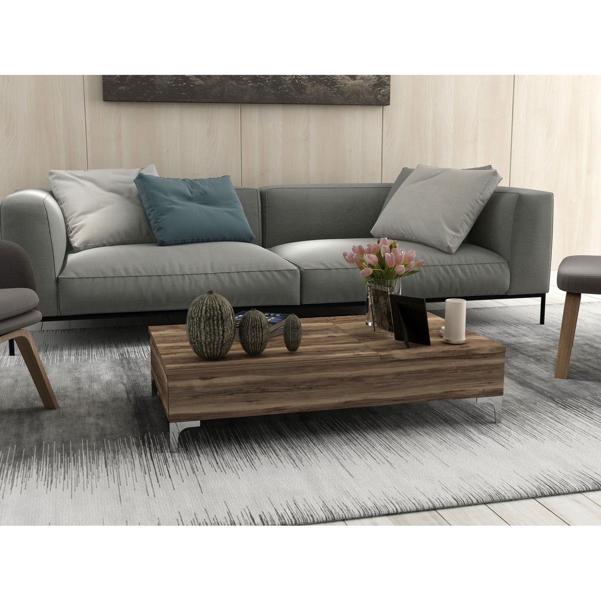 Table basse relevable avec rangements intégrés UPPSALA marron, TOILINUX