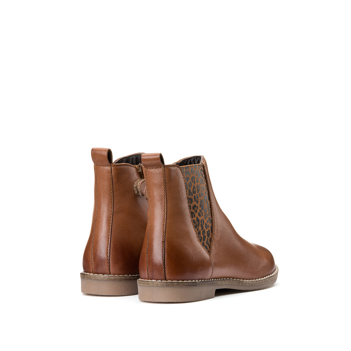 Bottines chelsea leer, elastisch, luipaardprint camel, LA REDOUTE COLLECTIONS