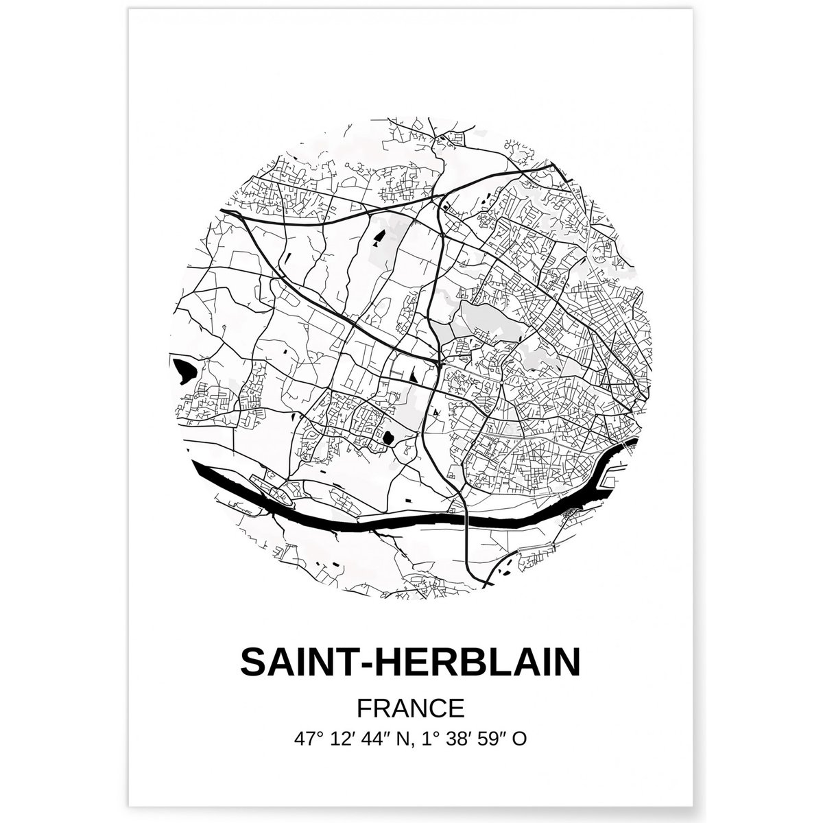 Affiche Carte Saint Herblain blanc, L'AFFICHERIE