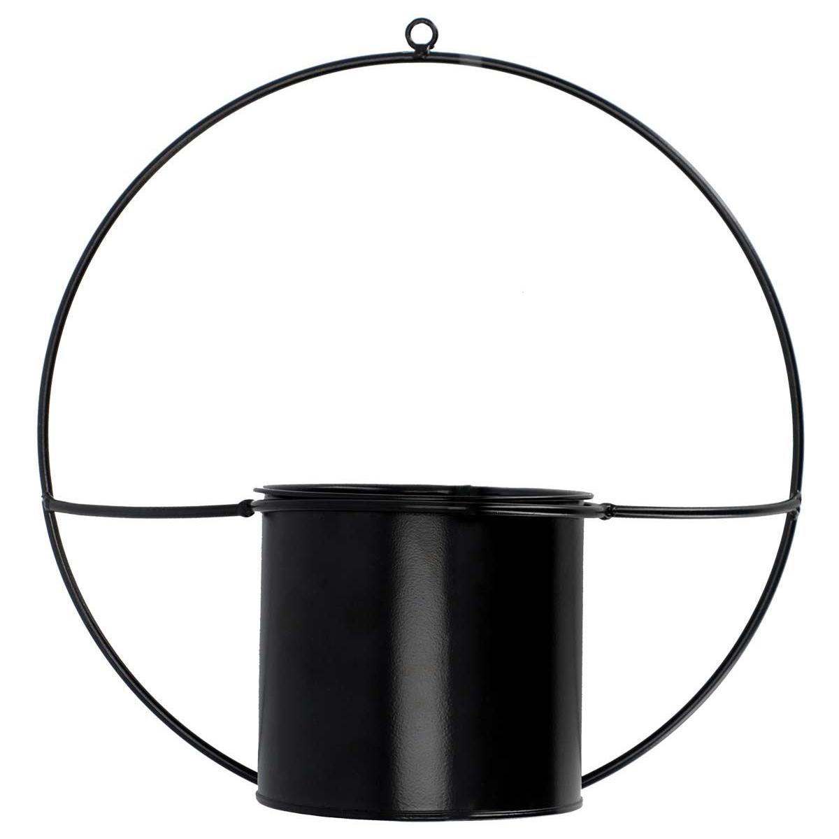 Jardinière déco ronde d'intérieur en métal noir Fixation murale noir, JARDINDECO