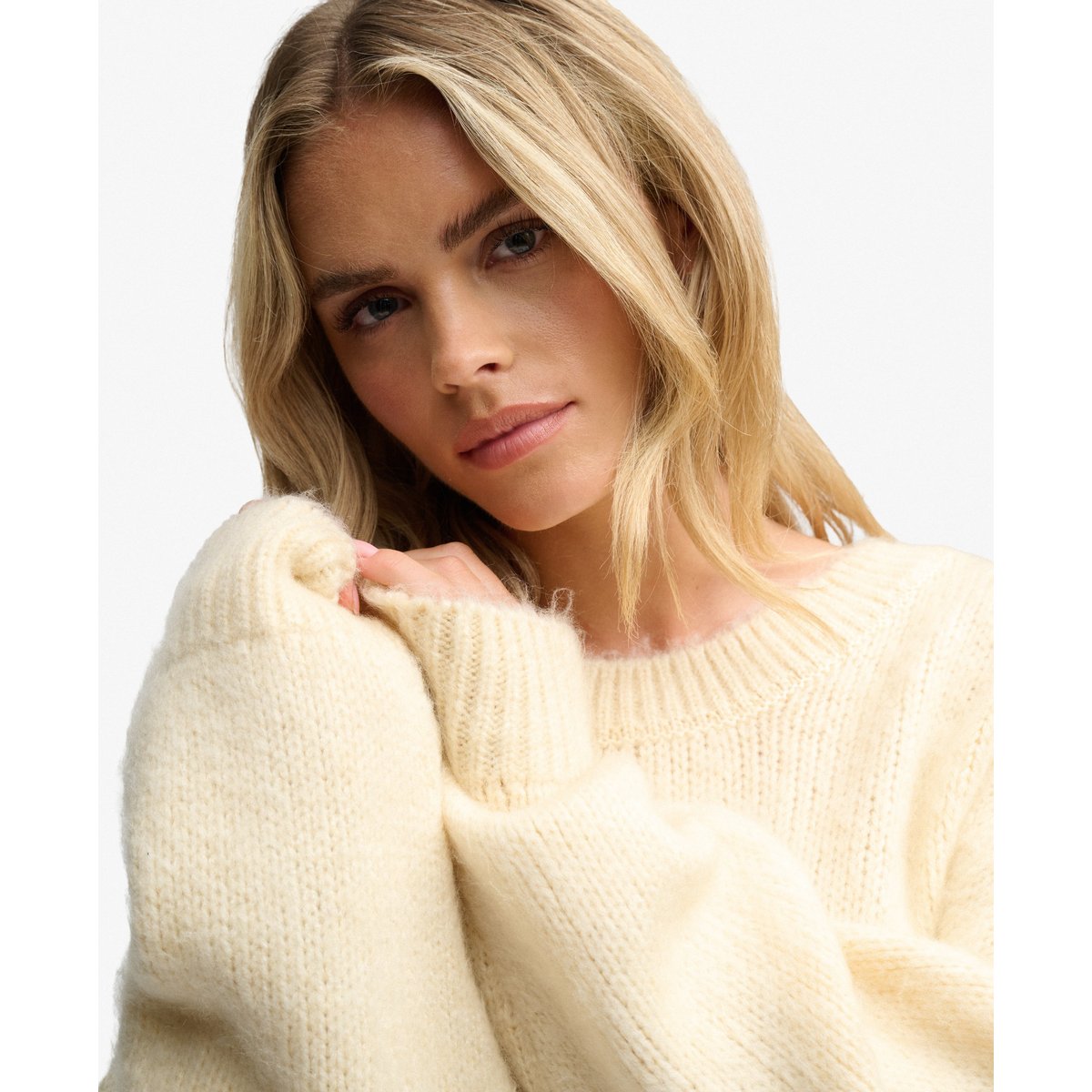 Pull Brushed Knit coupe oversize crème brûlée, SUPERDRY