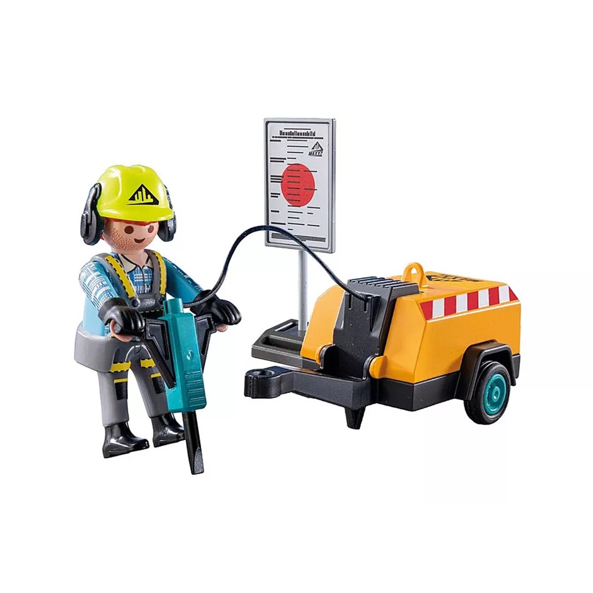 Heroes Ouvrier avec marteau-piqueur et signalisation ouvrier avec marteau-piqueur et signalisation, PLAYMOBIL
