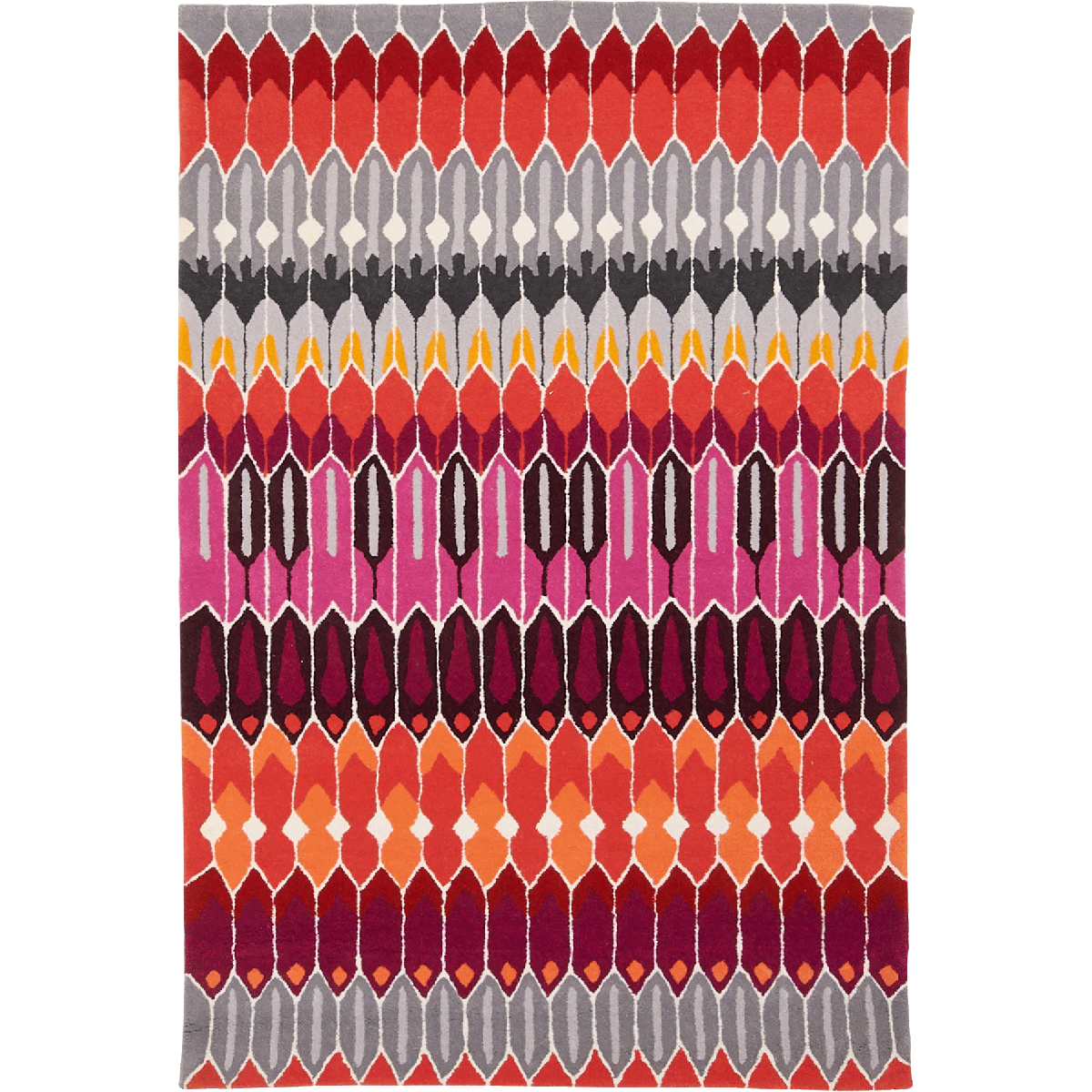 Tapis salon et chambre fait main en laine motif géométrique NOUZALA gris, violet, rouge brique, UN AMOUR DE TAPIS