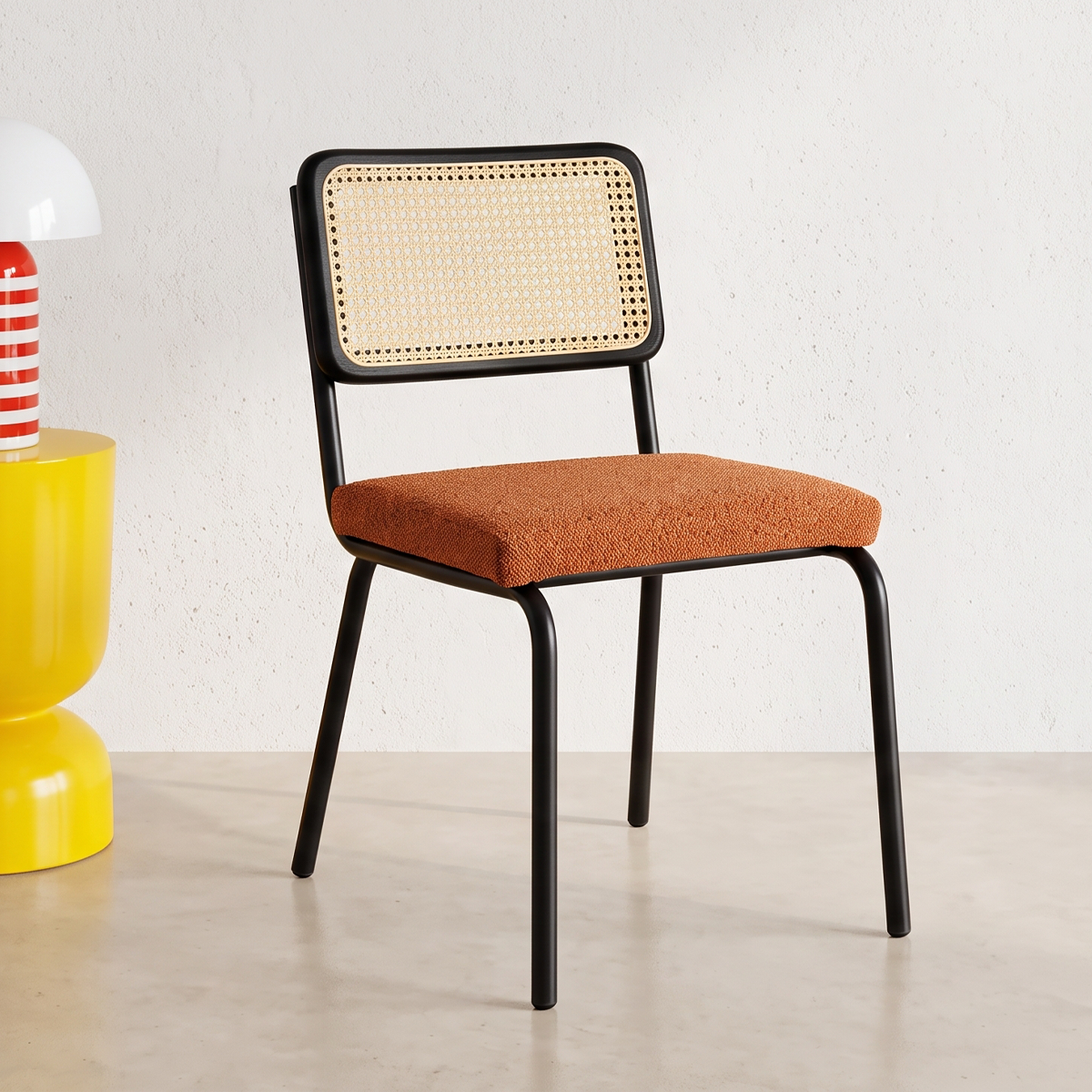 Lot de 2 chaises noires, cannage et velours côtelé - PAULA rouille, HOMIFAB