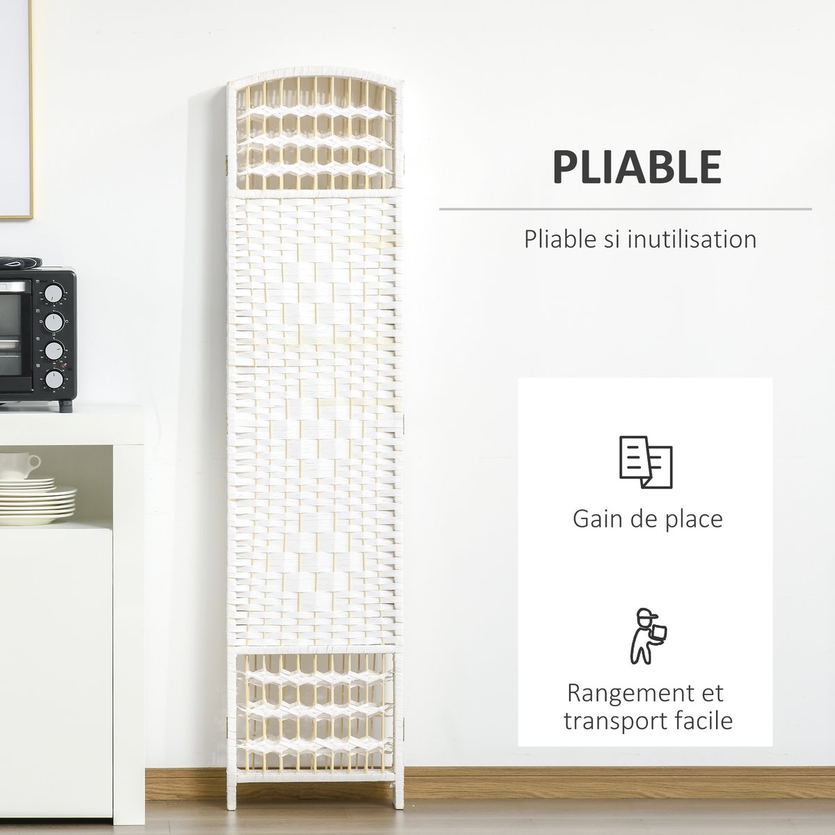 Écran de confidentialité Fibre de papier blanc, HOMCOM